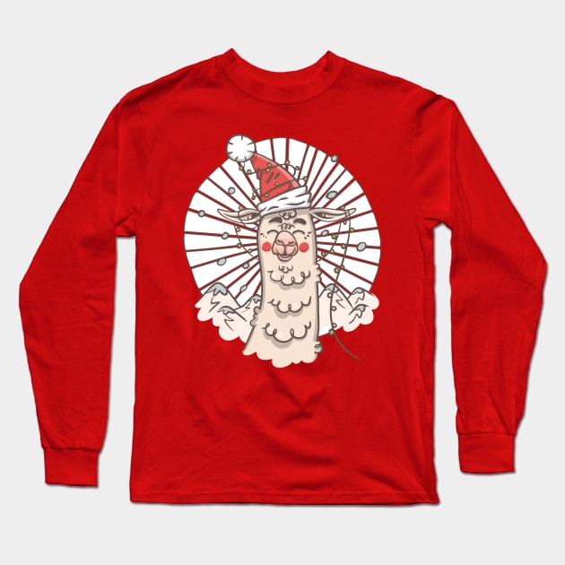 Santa Llama Long Sleeve T-Shirt by Safdesignx